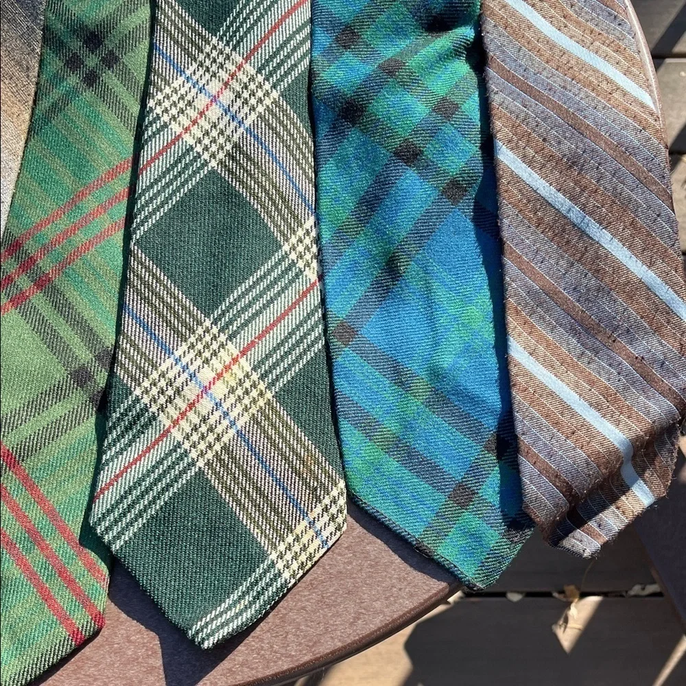Vintage Men's Plaid Striped and Wool Ties Bundle - Set of 7
